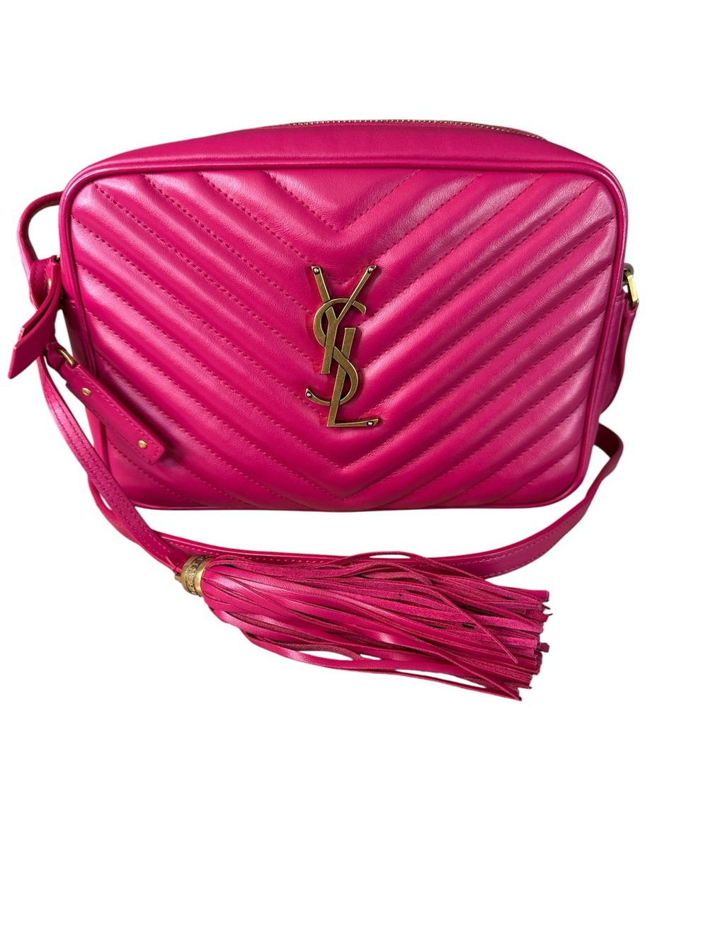 Saint Laurent Hot Pink Quilted Lou Camera Bag with Tassel